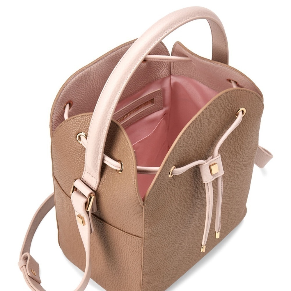 NEW Luana Burro Leather Bucket Bag Shoulder Pebbled Brown Tan Camel NWT $350
